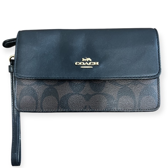 Coach Black and Brown Signature Wristlet - Picture 1 of 9